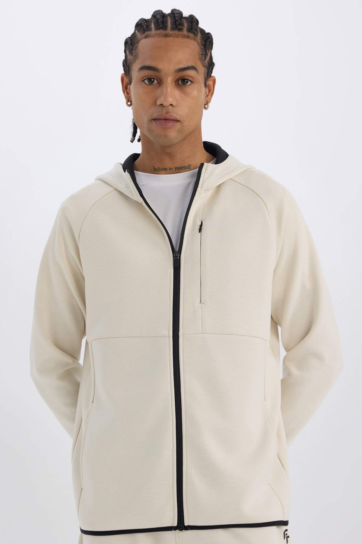 DeFactoFit Slim Fit Slim Cut Hooded Scuba Diving Fabric Zippered Sports Sweatshirt