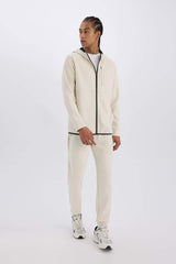 DeFactoFit Slim Fit Slim Cut Hooded Scuba Diving Fabric Zippered Sports Sweatshirt