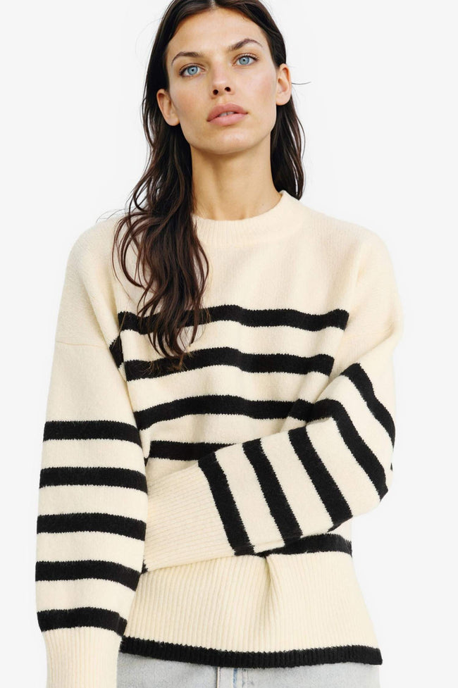 Oversize Loose Fit Half Turtleneck Striped Knit Sweater Hover Image