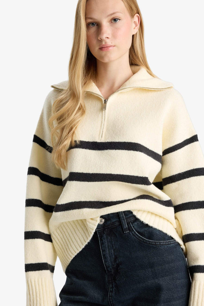 Oversize Fit Polo Collar Pullover Hover Image