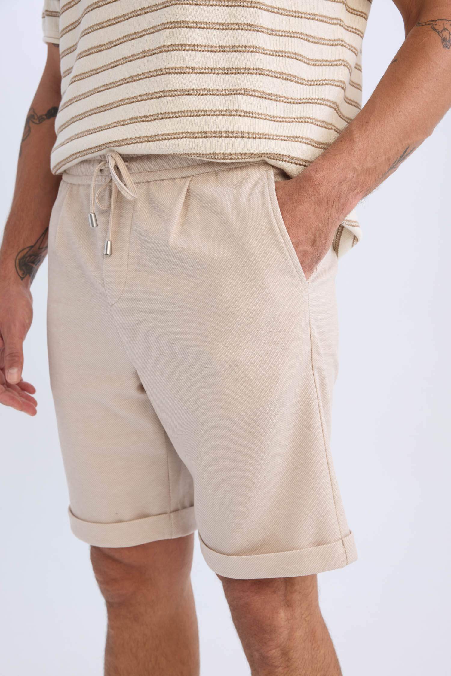Waist Tie Pique Bermuda Shorts