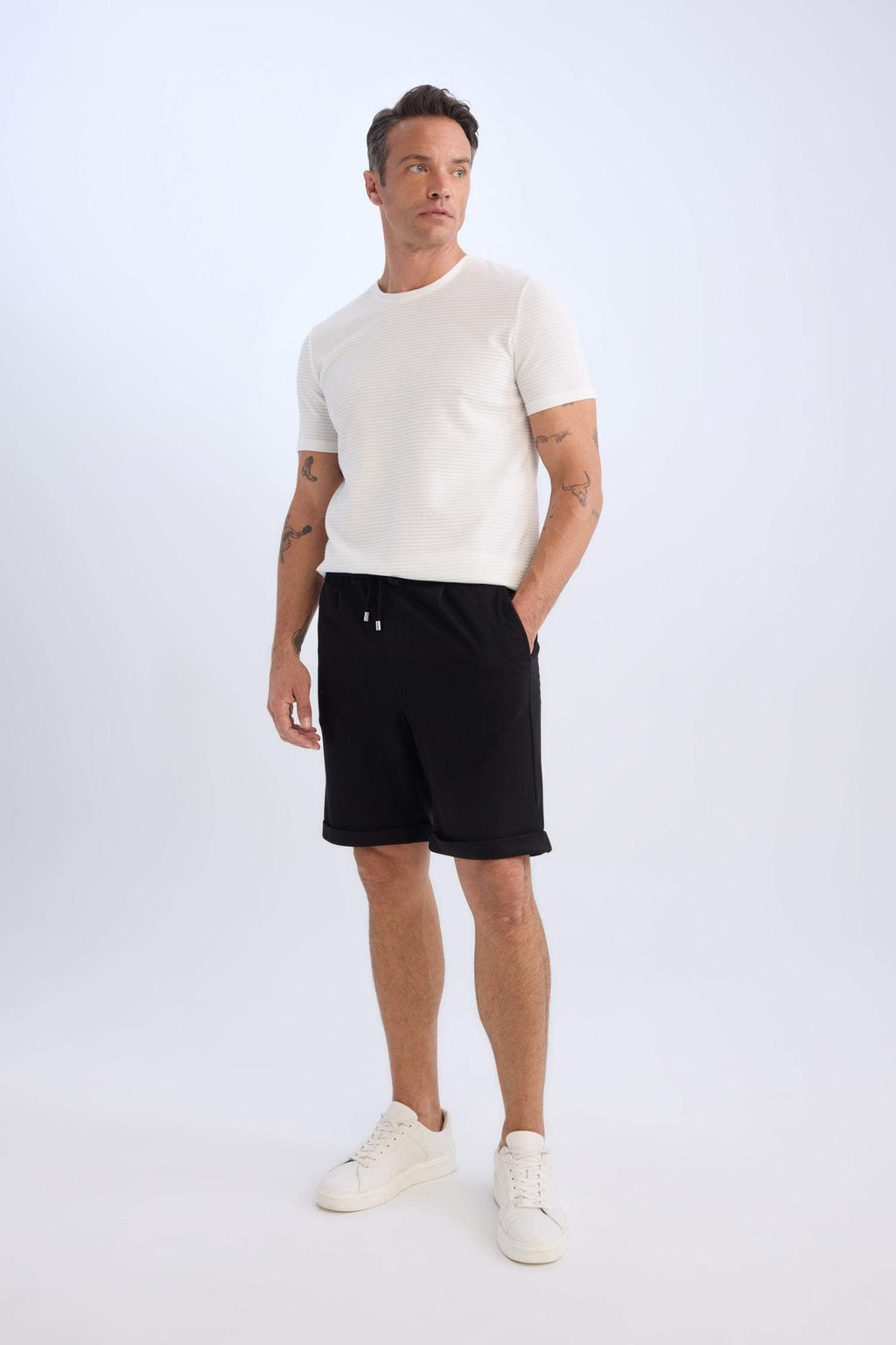 Waist Tie Pique Bermuda Shorts