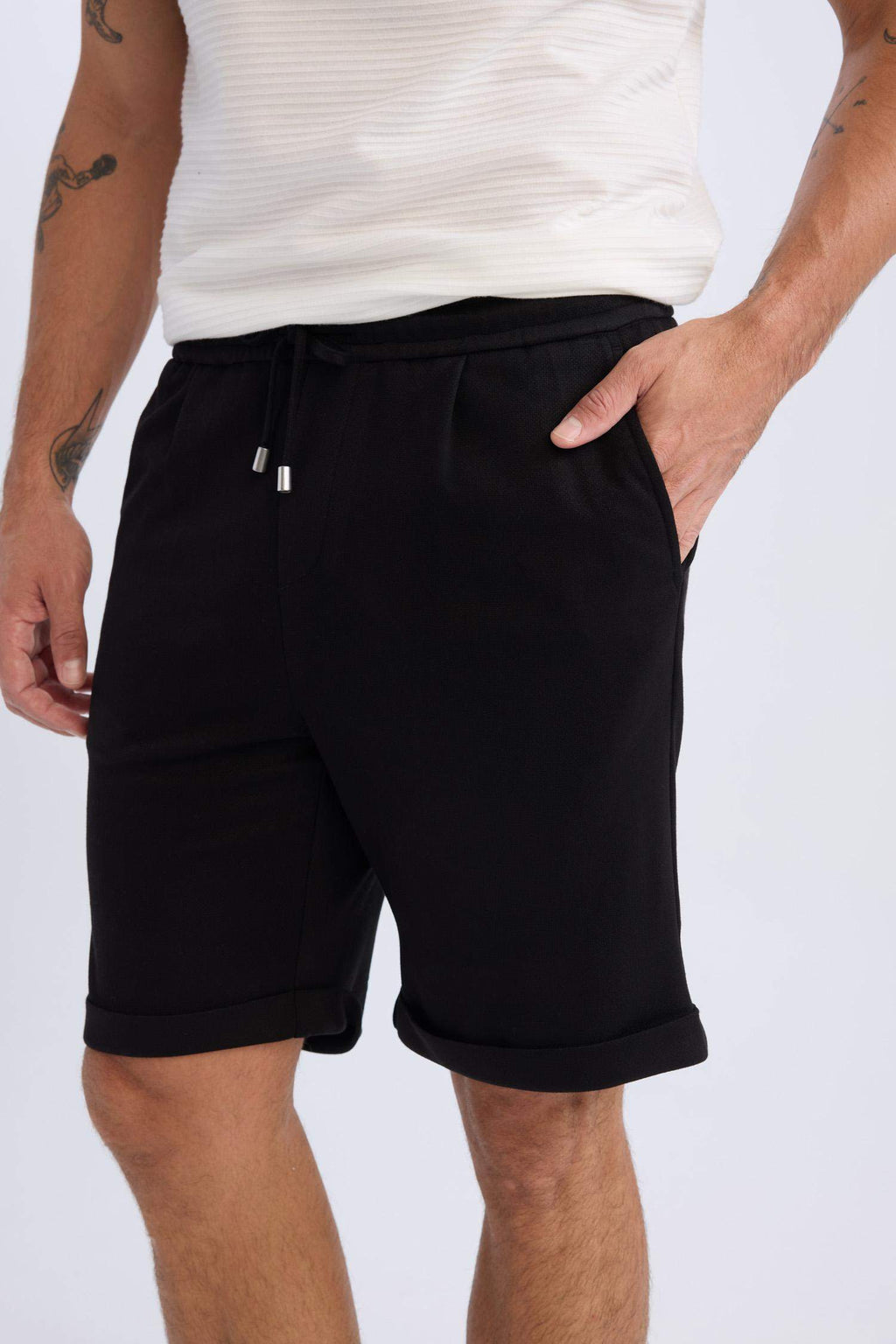 Waist Tie Pique Bermuda Shorts