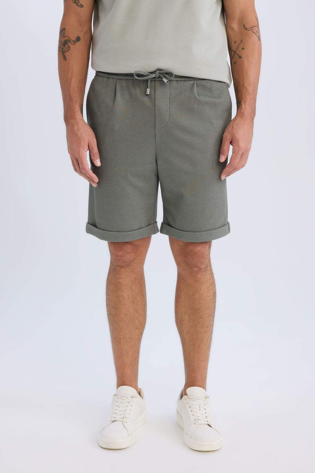 Waist Tie Pique Bermuda Shorts