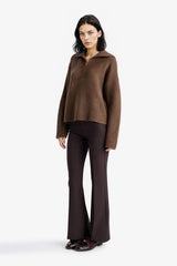 Oversize Loose Fit Polo Collar Half-Zip Knit Sweater