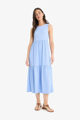 Crew Neck Crepe Sleeveless Midi Summer Dress