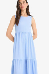 Crew Neck Crepe Sleeveless Midi Summer Dress