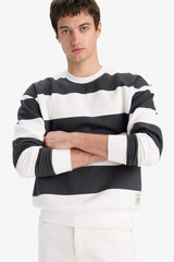 Boxy Fit Crew Neck Striped Sweatshirt