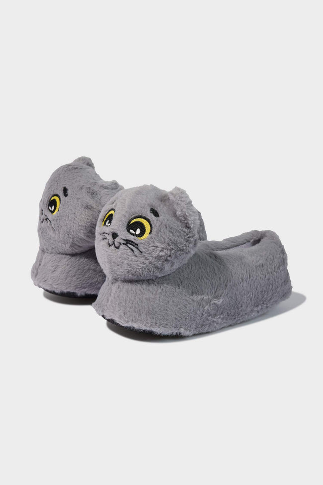 Girls Cat Themed Flat Sole Slippers Hover Image