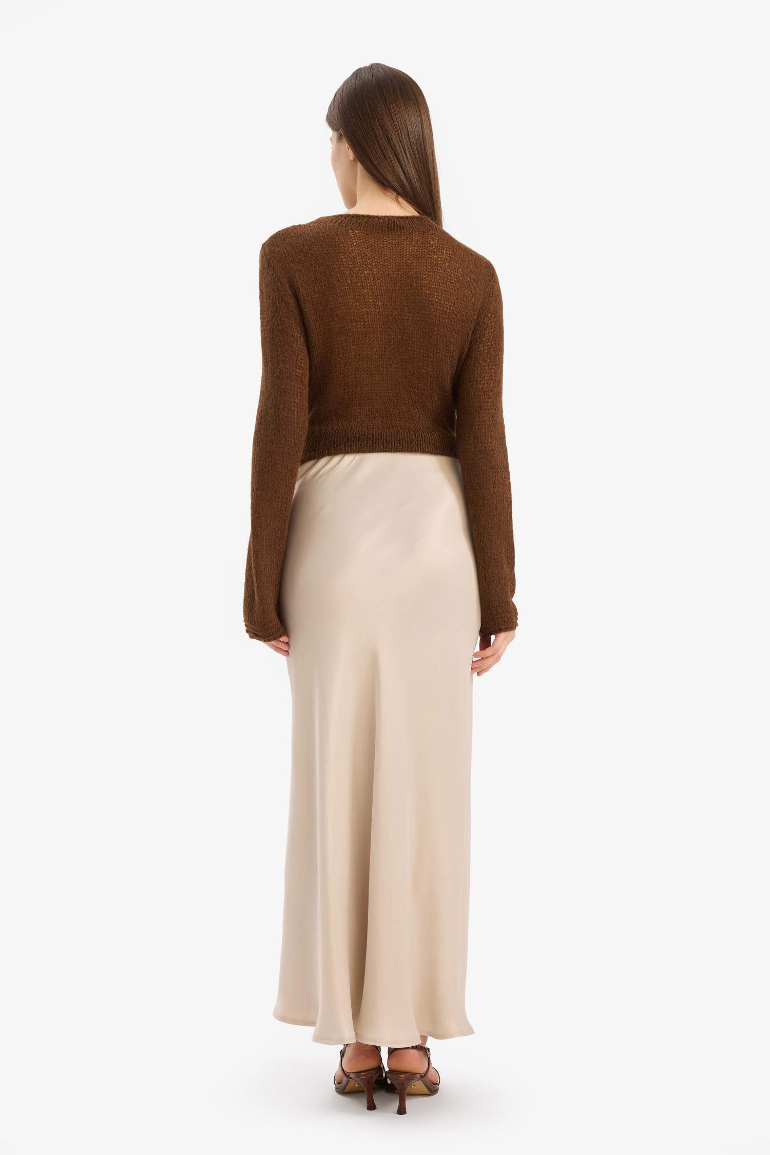 A Normal Waist Satin Midi Skirt