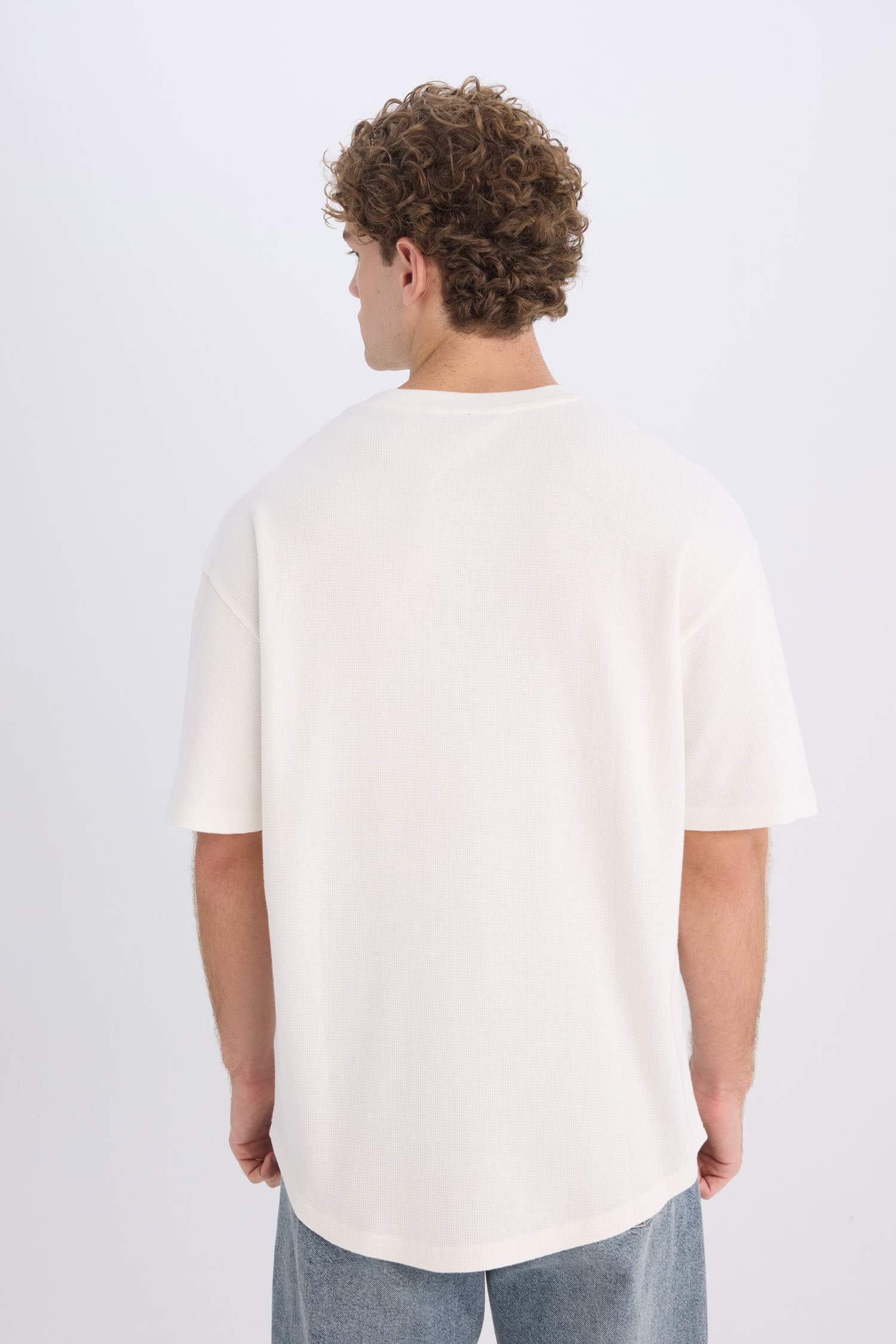 Boxy Fit Crew Neck Short Sleeve Basic Waffle T-Shirt