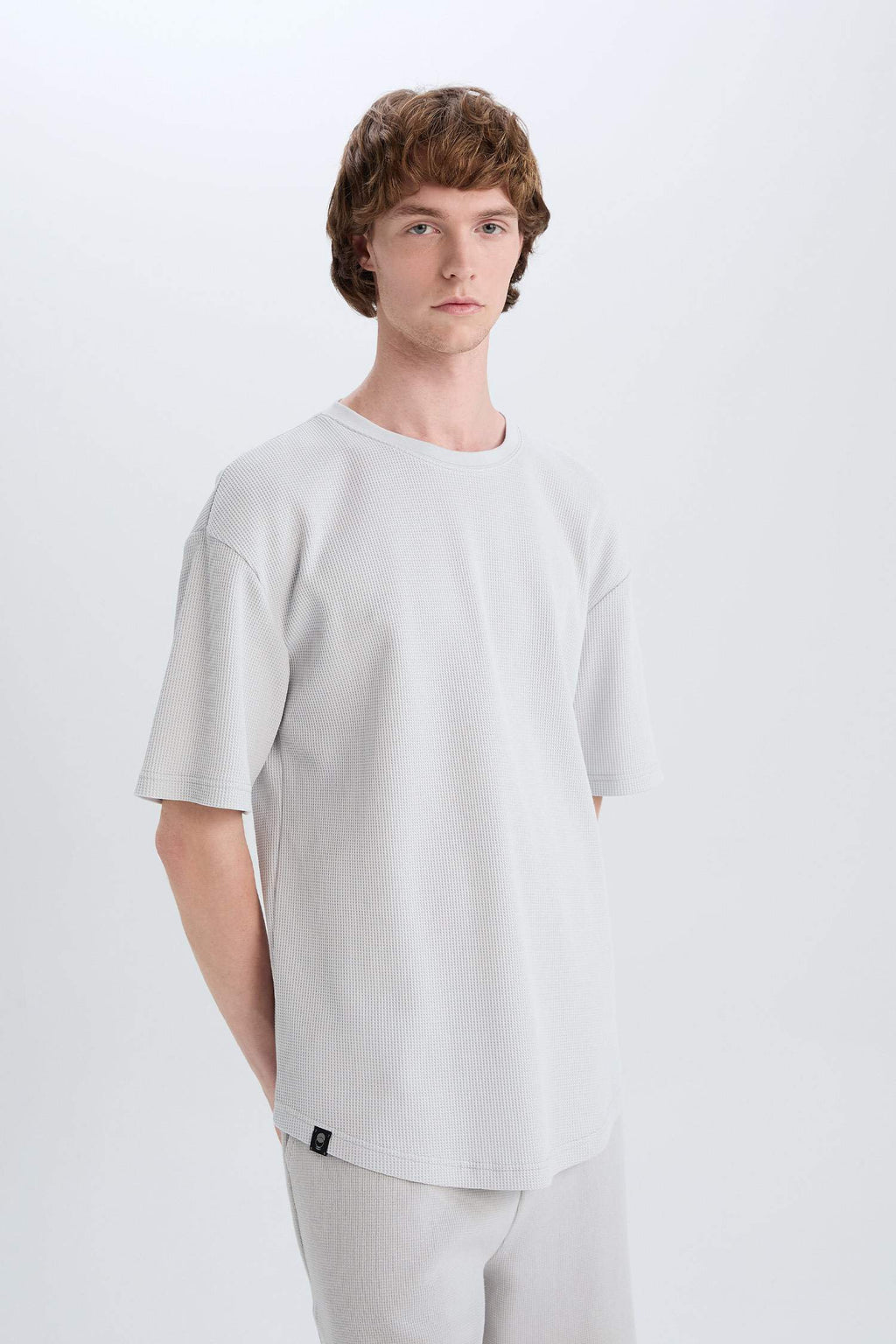 Boxy Fit Crew Neck Short Sleeve Basic Waffle T-Shirt