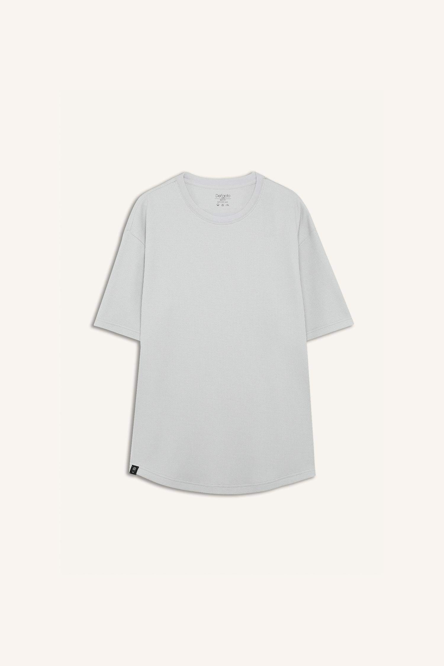 Boxy Fit Crew Neck Short Sleeve Basic Waffle T-Shirt