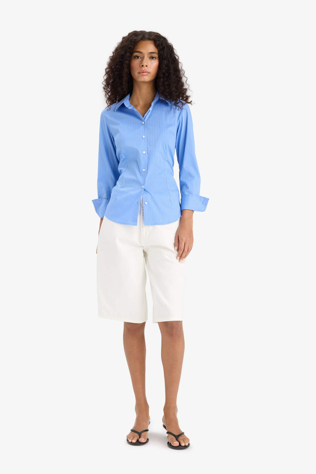 Slim Fit Shirt Collar Striped Long Sleeve Shirt