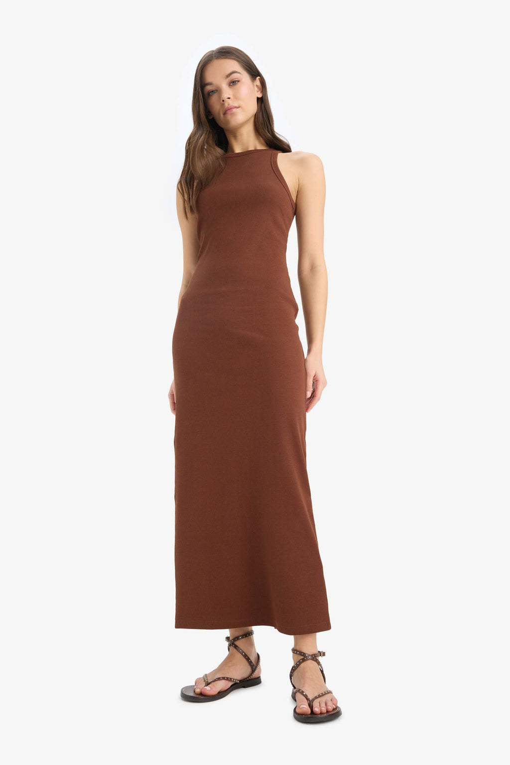 Bodycon Halter Neck Ribbed Camisole Strap Maxi Dress