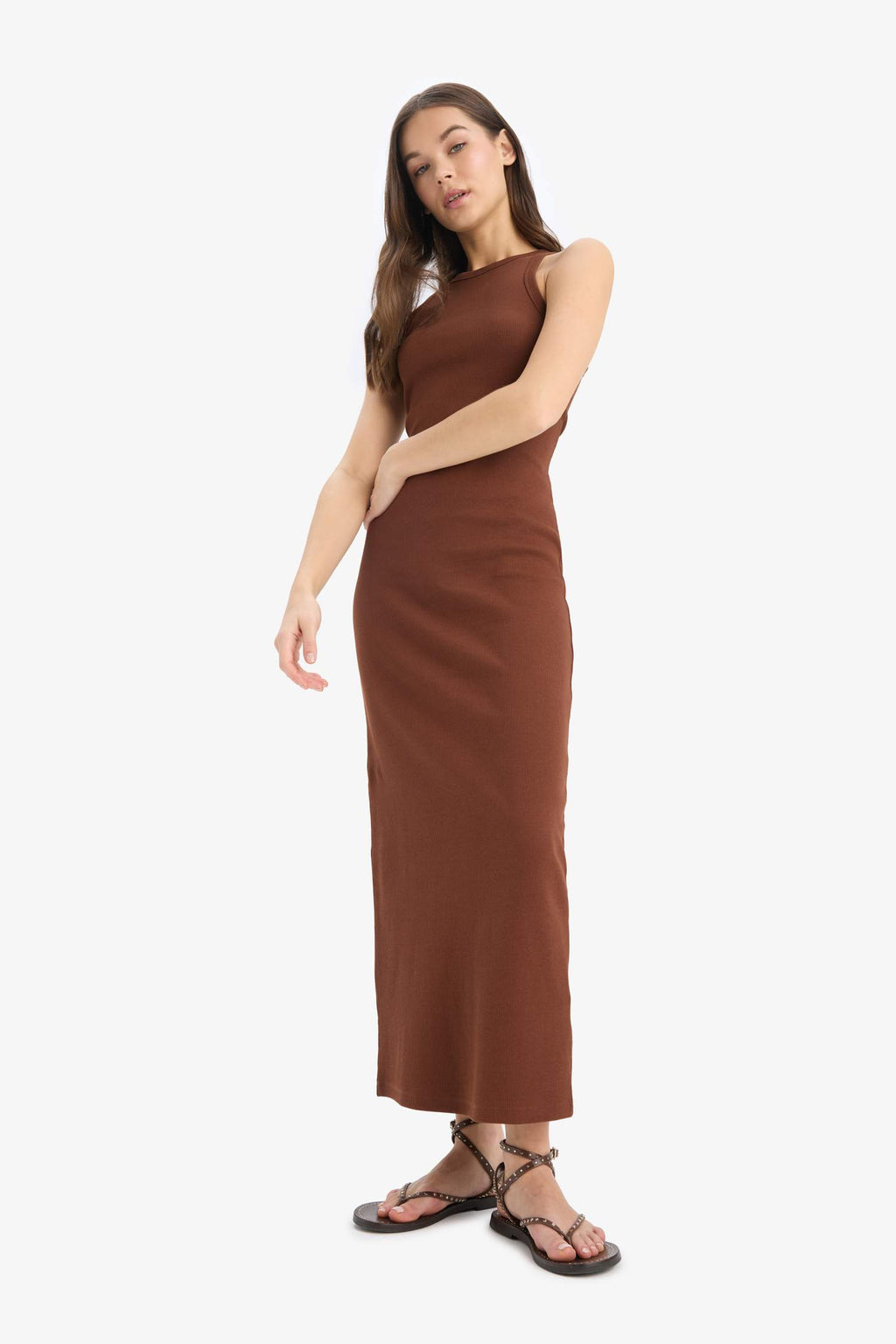 Bodycon Halter Neck Ribbed Camisole Strap Maxi Dress