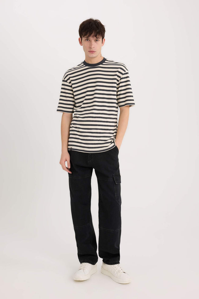 Boxy Fit Crew Neck Striped T-Shirt Main Image