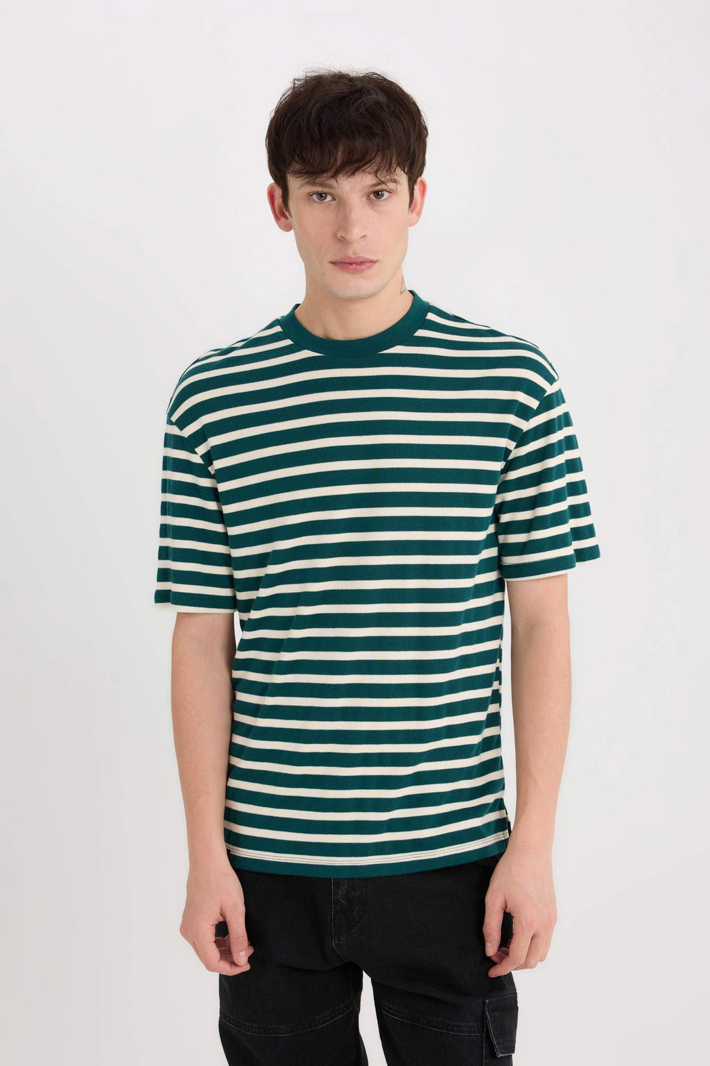 Boxy Fit Crew Neck Striped T-Shirt