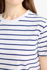 Short-sleeved T-shirt, long cut, round neck, logo print