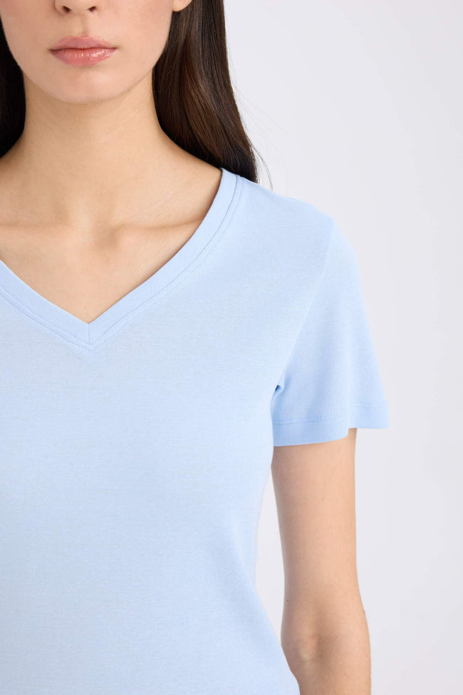 Regular Fit V-Neck Ribana Short Sleeve T-Shirt Hover Image