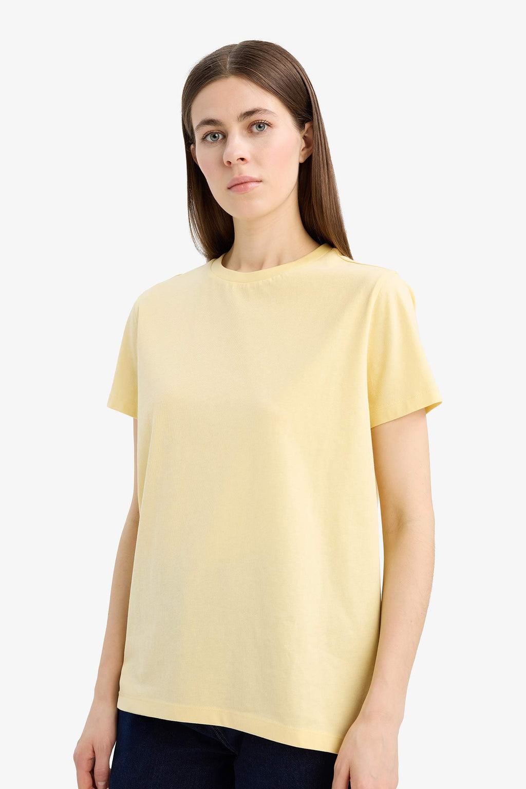 Basic Long Fit Crew Neck T-Shirt in Short Sleeve Jersey