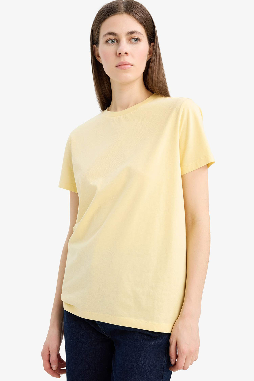Basic Long Fit Crew Neck T-Shirt in Short Sleeve Jersey