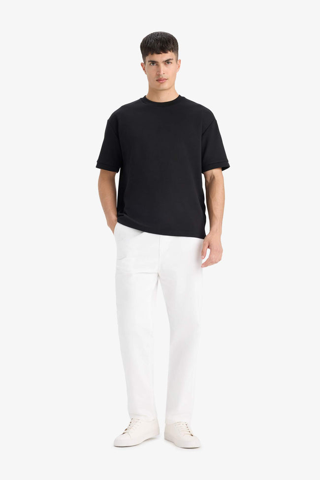 Oversize Loose Fit Crew Neck Heavy Fabric Basic Plain Short Sleeve Black T-Shirt Main Image