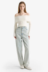 Slim Fit Narrow Cut Off-Shoulder Knit Sweater