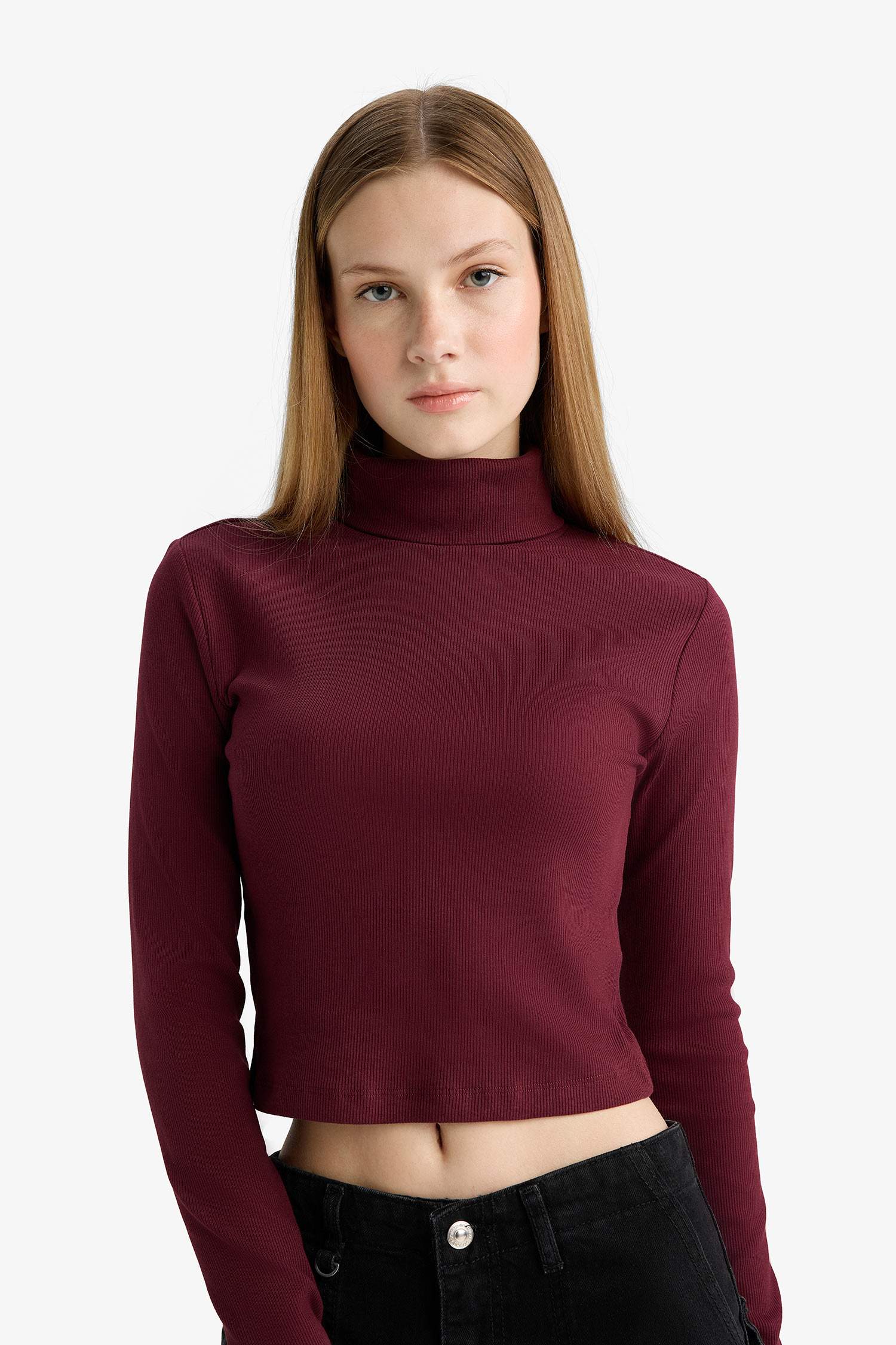 Fitted Turtleneck Ribbed Camisole Basic T-Shirt