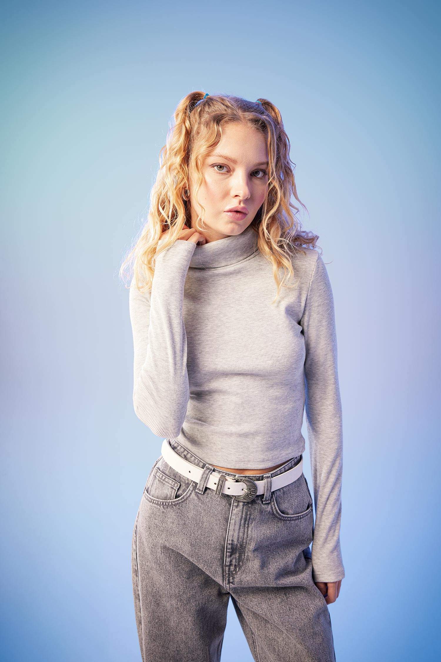 Fitted Turtleneck Ribbed Camisole Basic T-Shirt