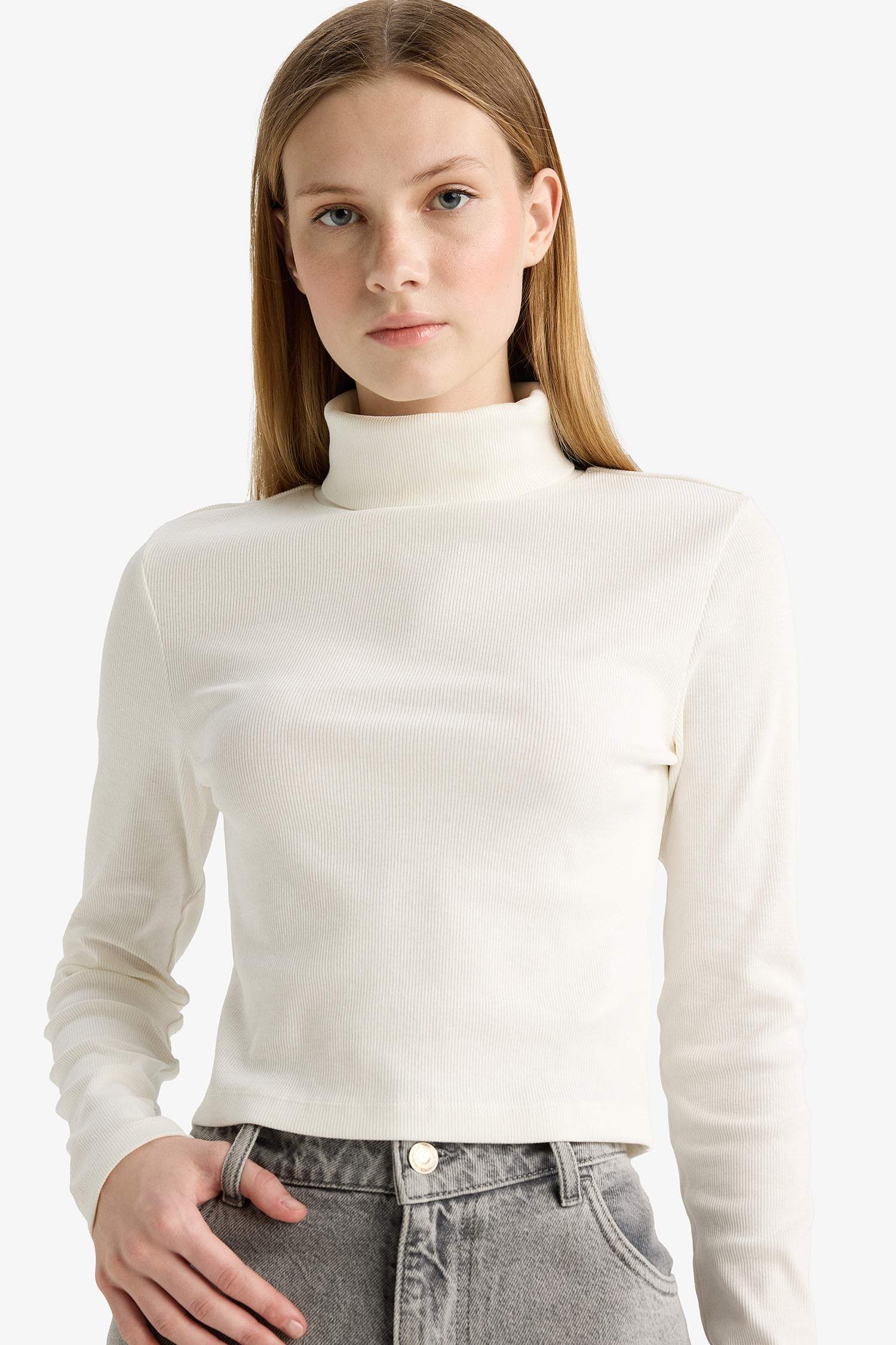 Fitted Turtleneck Ribbed Camisole Basic T-Shirt