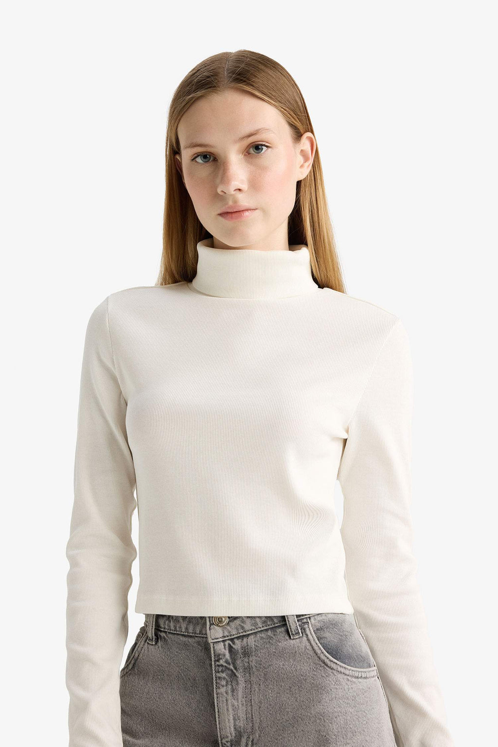 Fitted Turtleneck Ribbed Camisole Basic T-Shirt