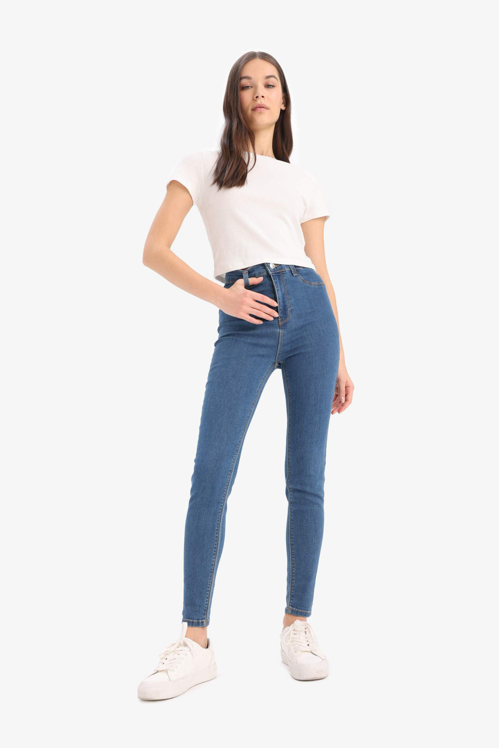 Jegging High Waist Wrist Size Tight Legs Basic Straight Jean Pants