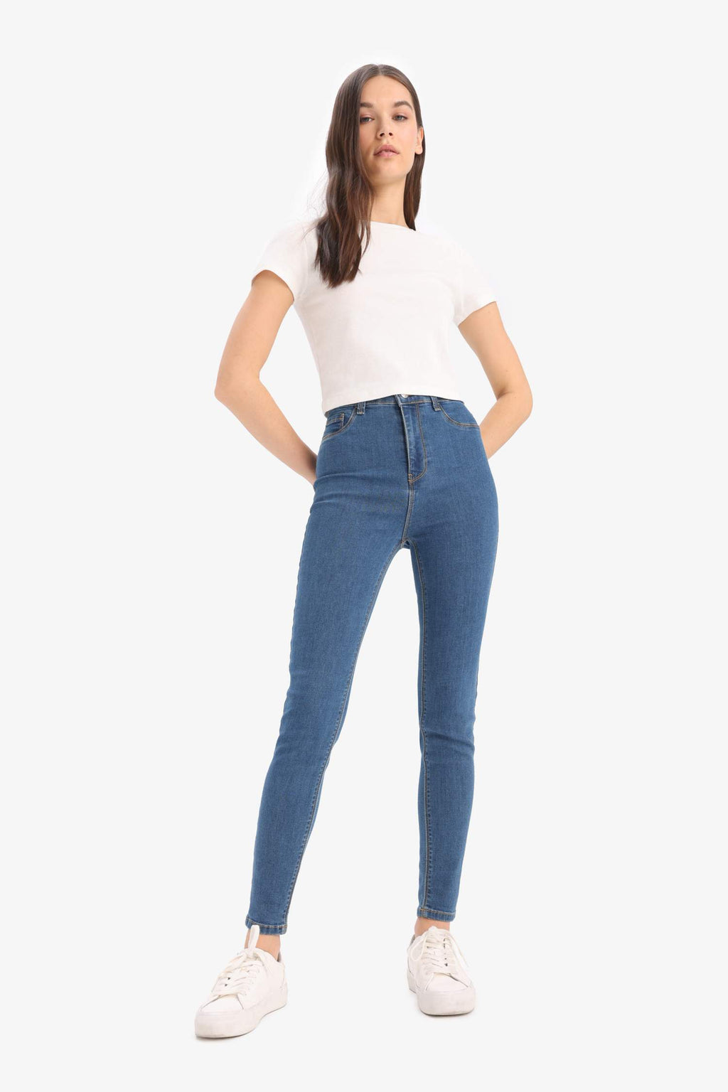 Jegging High Waist Wrist Size Tight Legs Basic Straight Jean Pants