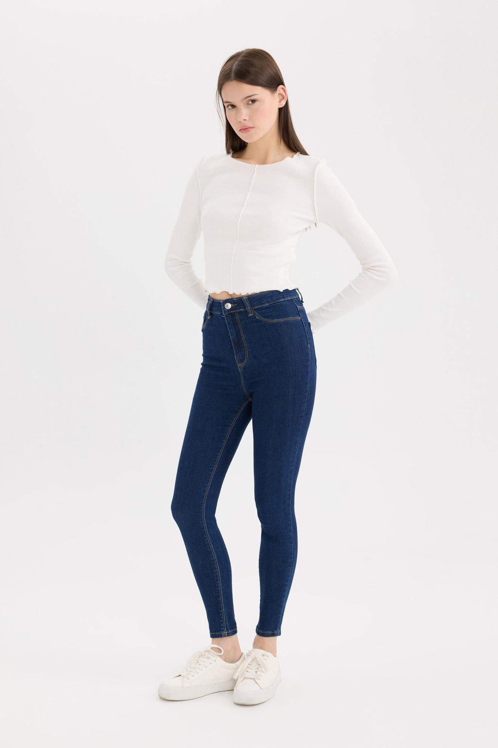 Jegging High Waist Wrist Size Tight Legs Basic Straight Jean Pants