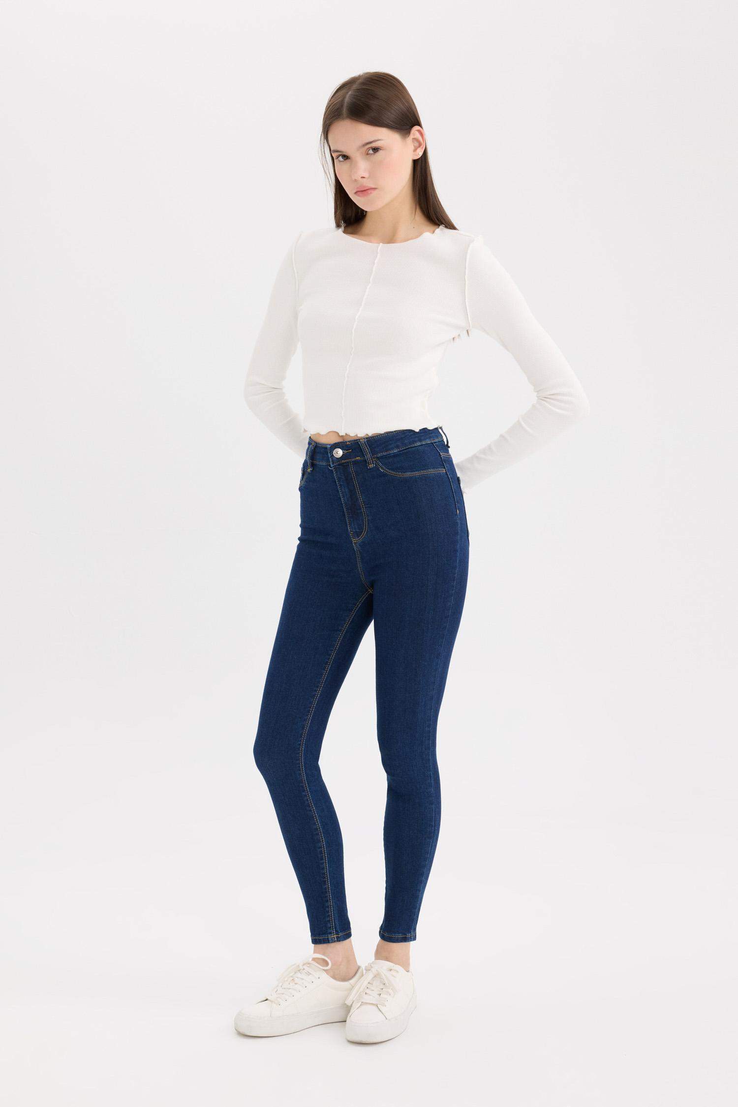 Jegging High Waist Wrist Size Tight Legs Basic Straight Jean Pants