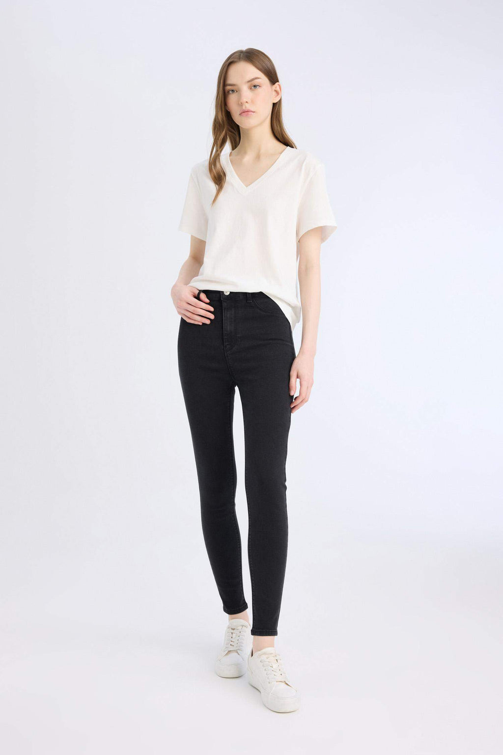 Jegging High Waist Wrist Size Tight Legs Basic Straight Jean Pants