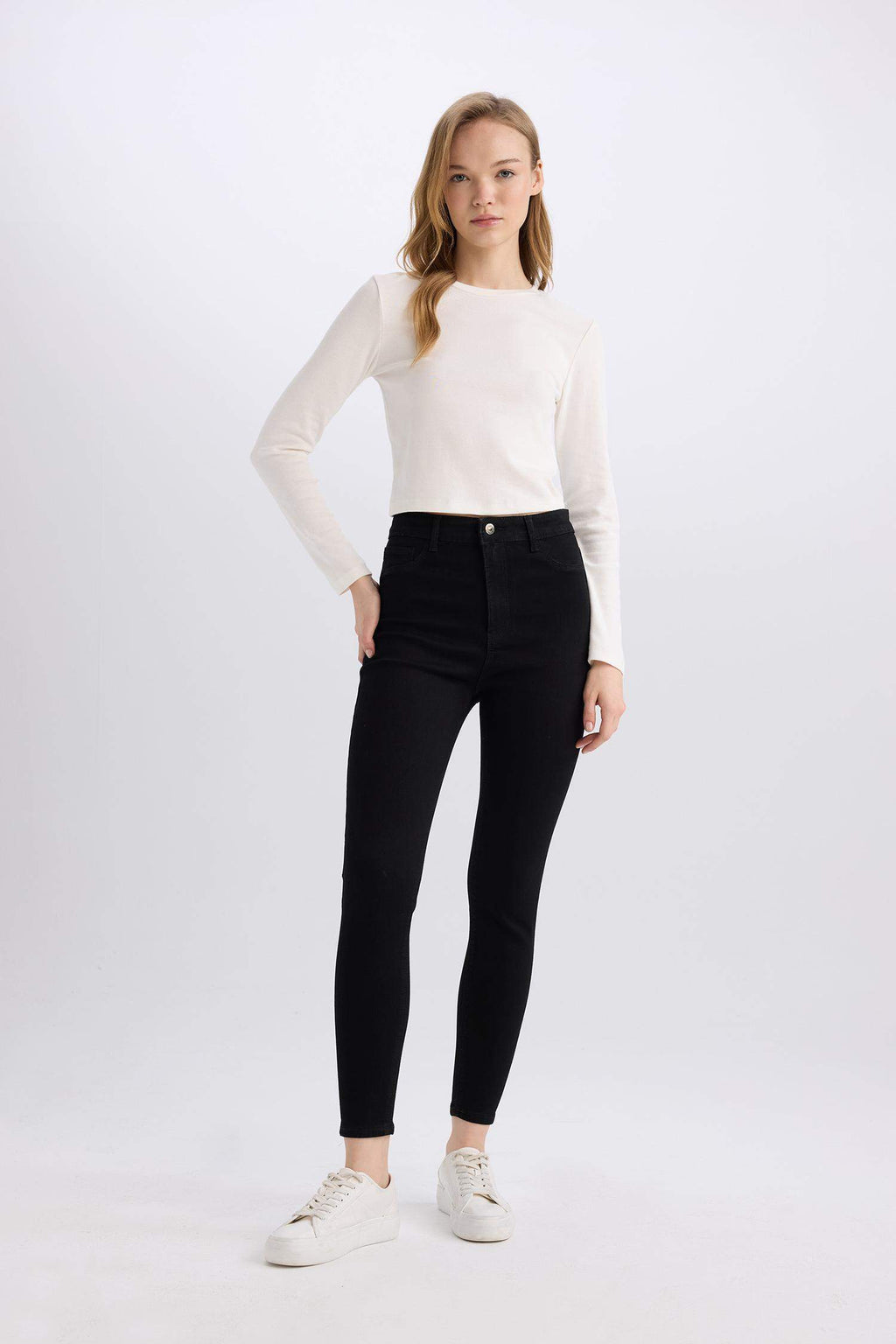 Jegging High Waist Wrist Size Tight Legs Basic Straight Jean Pants