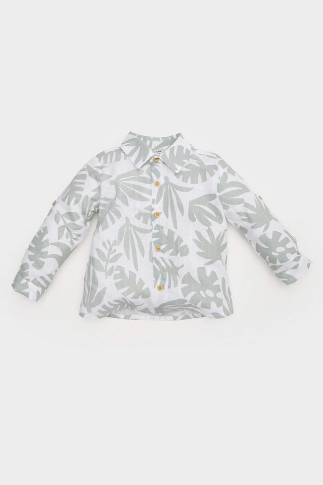 Baby Tropical Patterned Flam Poplin Long Sleeve Shirt Hover Image