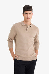 Standard Fit Polo Collar Buttoned Knit Sweater