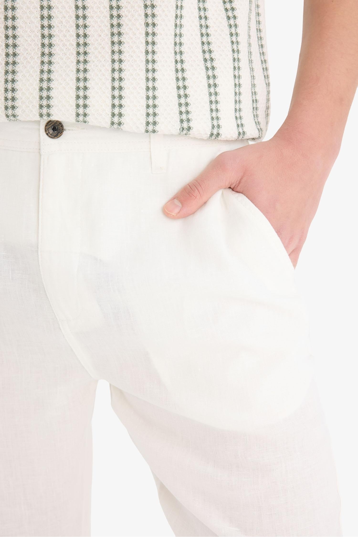 100% Linen Relax Fit Comfortable Cut Straight Leg Summer Trousers