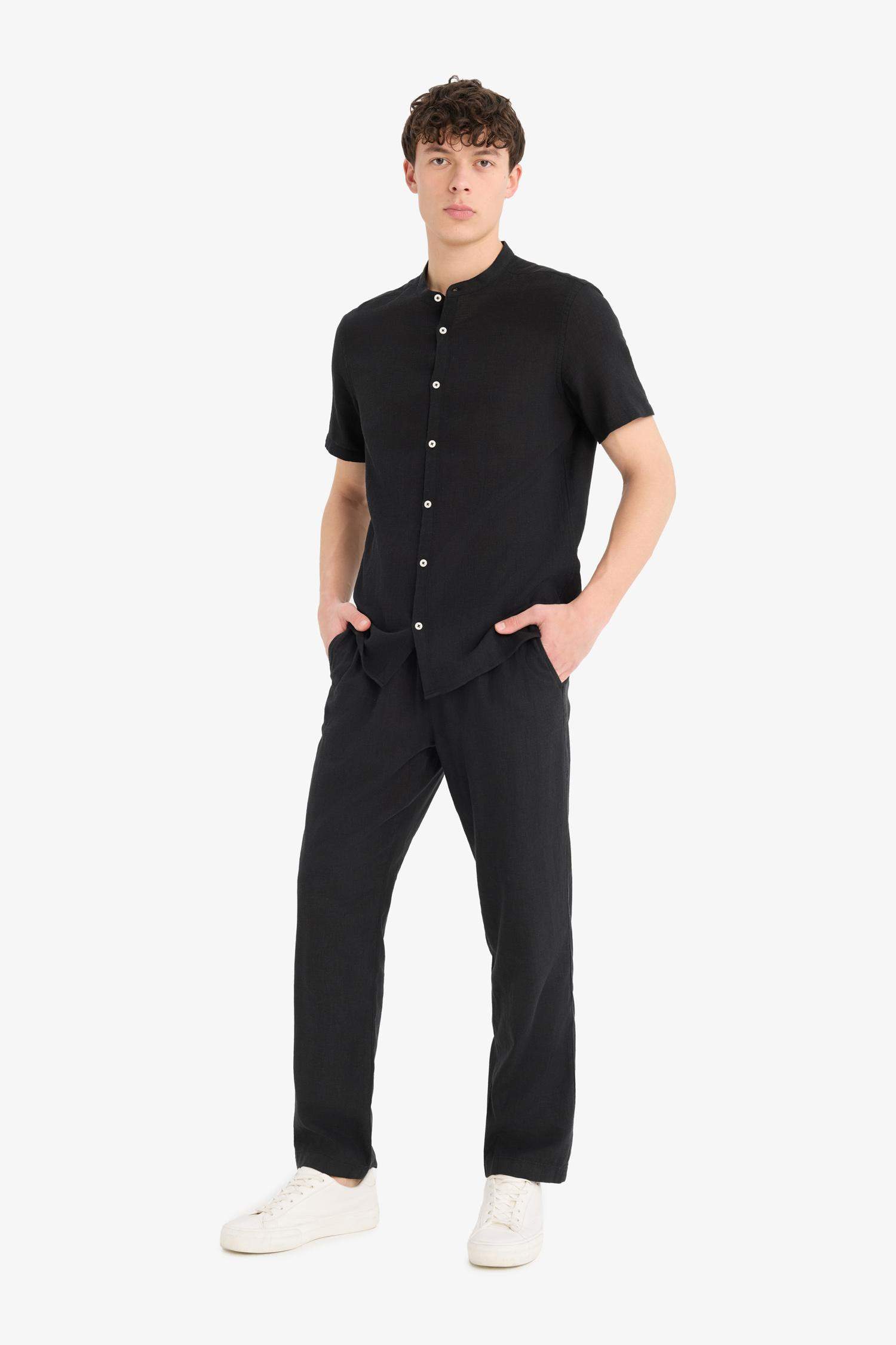 Relax Fit Comfortable Cut Skinny Leg Linen Blend Summer Trousers