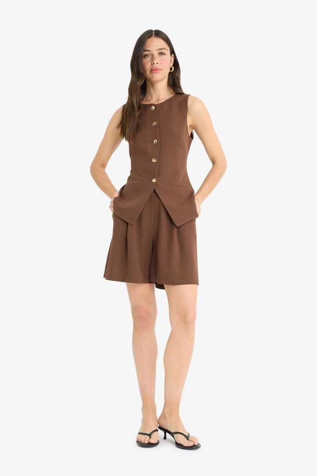 High Waist Short Leg Linen Blend Shorts Hover Image