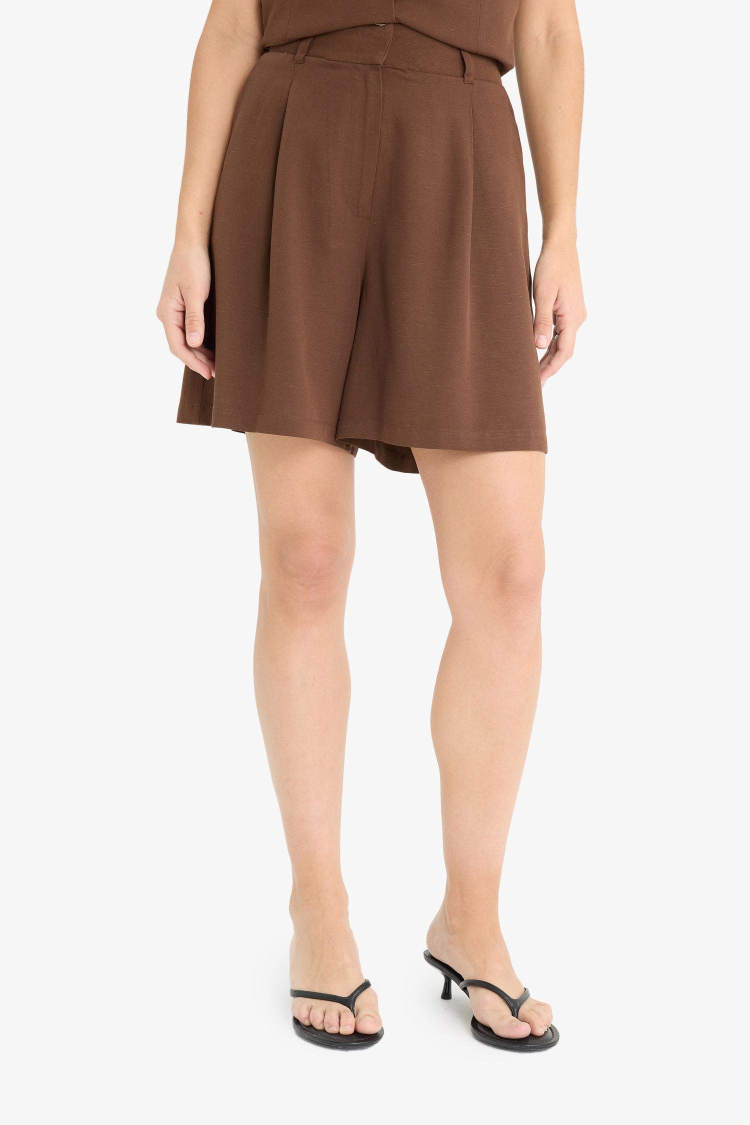 High Waist Short Leg Linen Blend Shorts