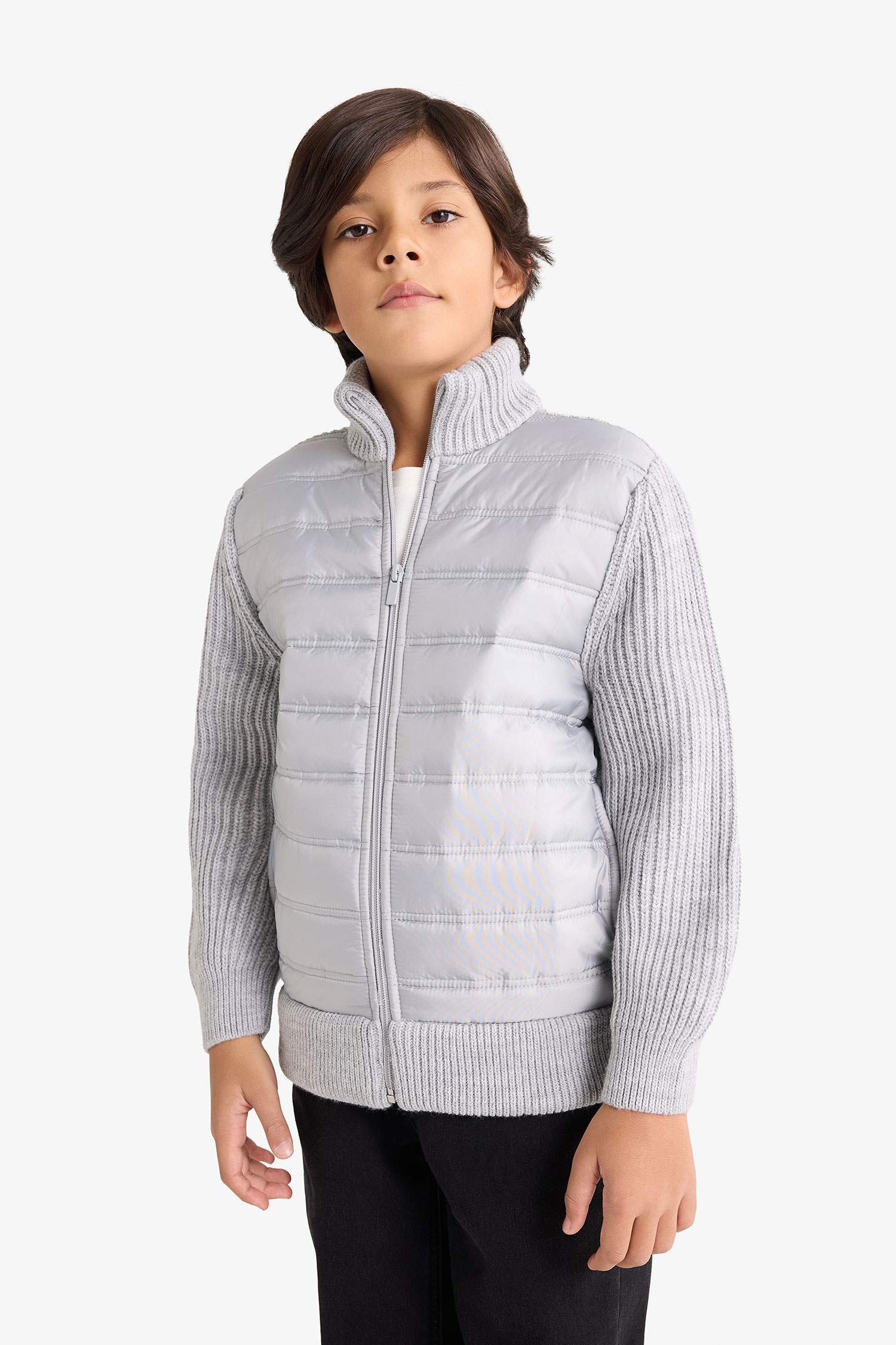 Boys Half Turtleneck Zip-Up Knitted Cardigan
