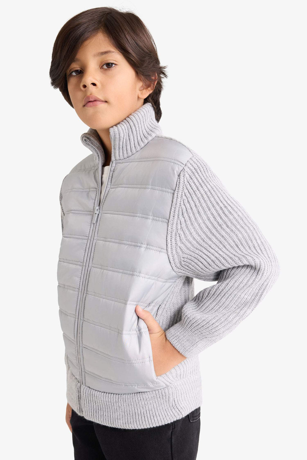 Boys Half Turtleneck Zip-Up Knitted Cardigan