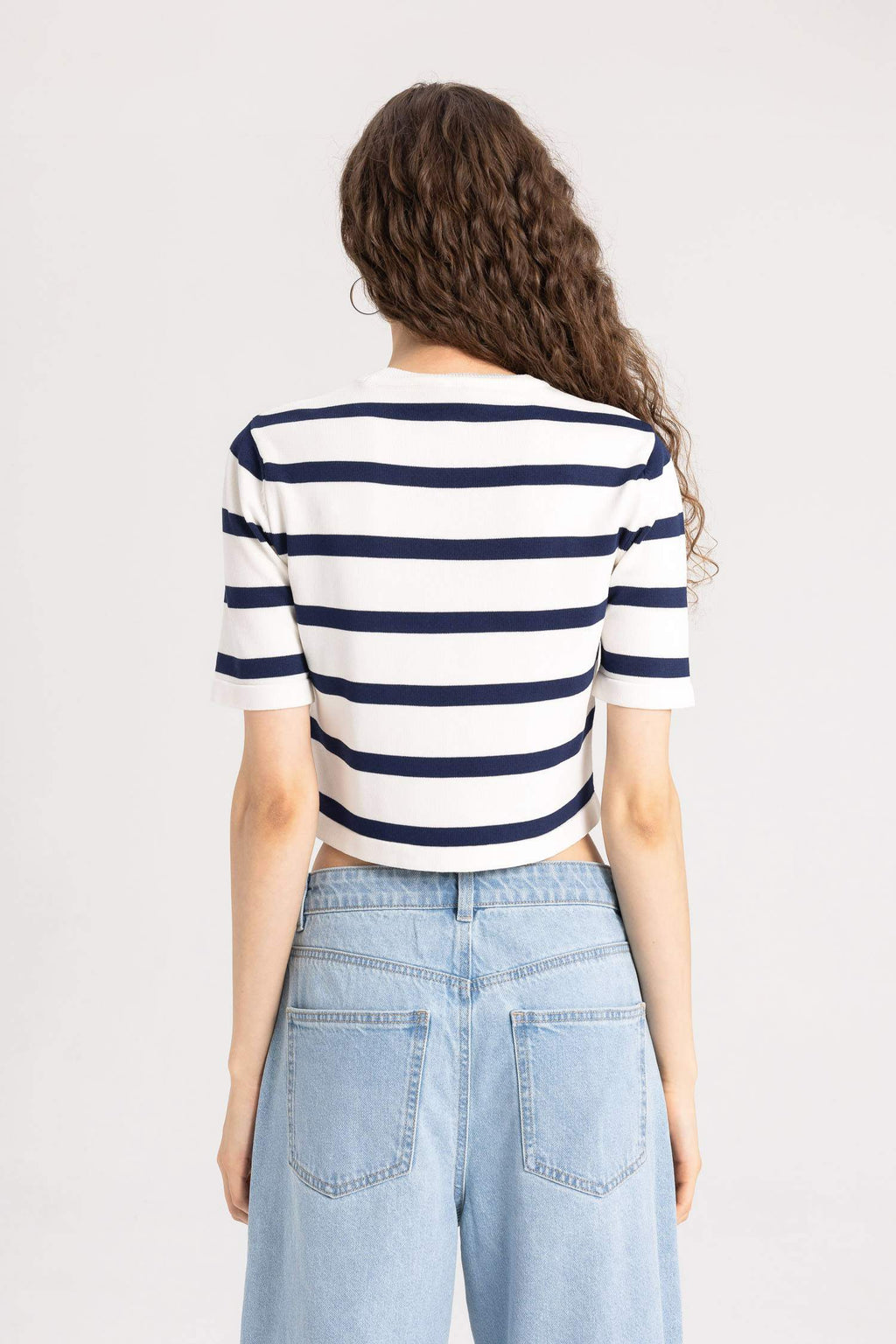 Fitted Crew Neck Striped Short Sleeve Pullover