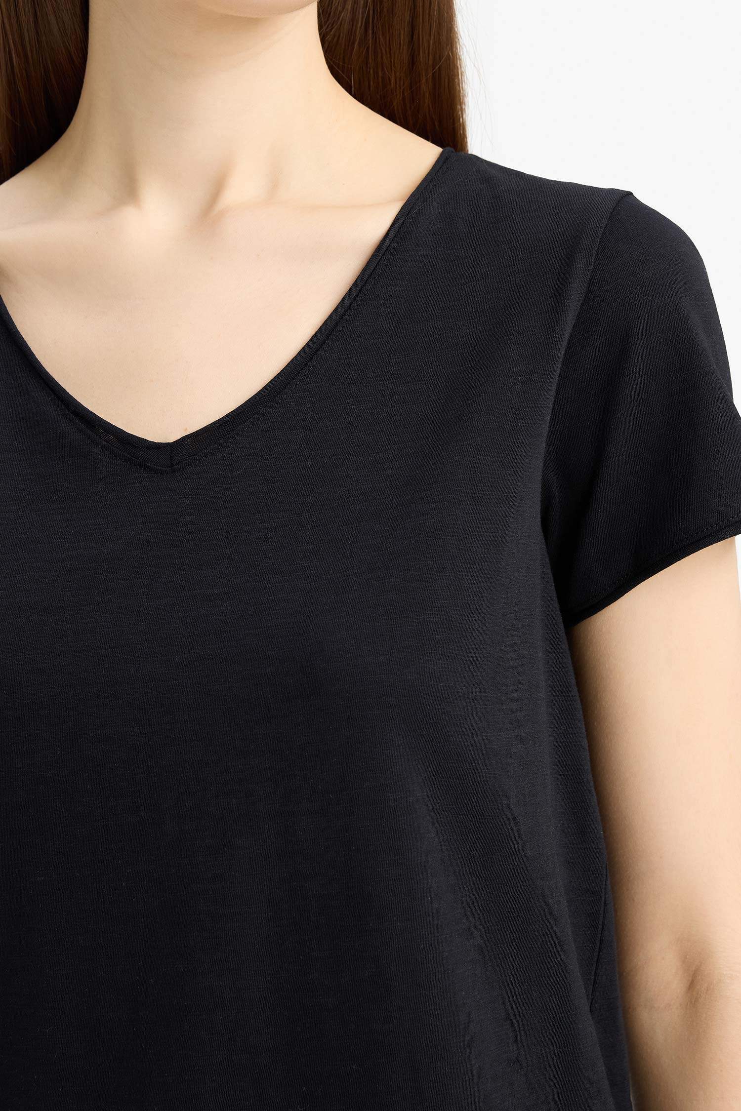 Regular Fit V-Neck Basic Plain Short Sleeve T-Shirt