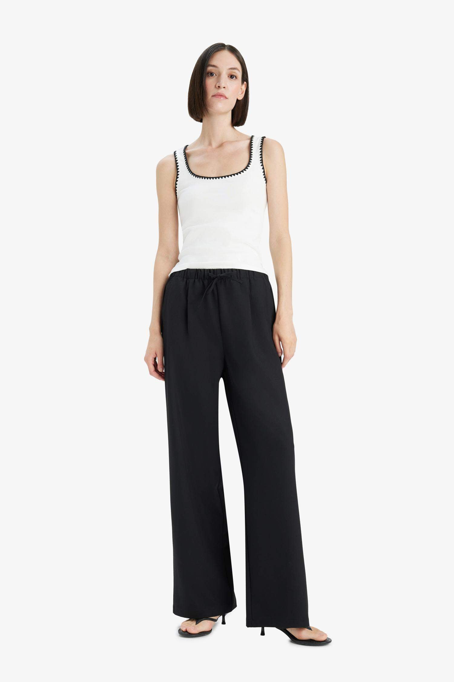 High Waist Wide Leg Satin Trousers