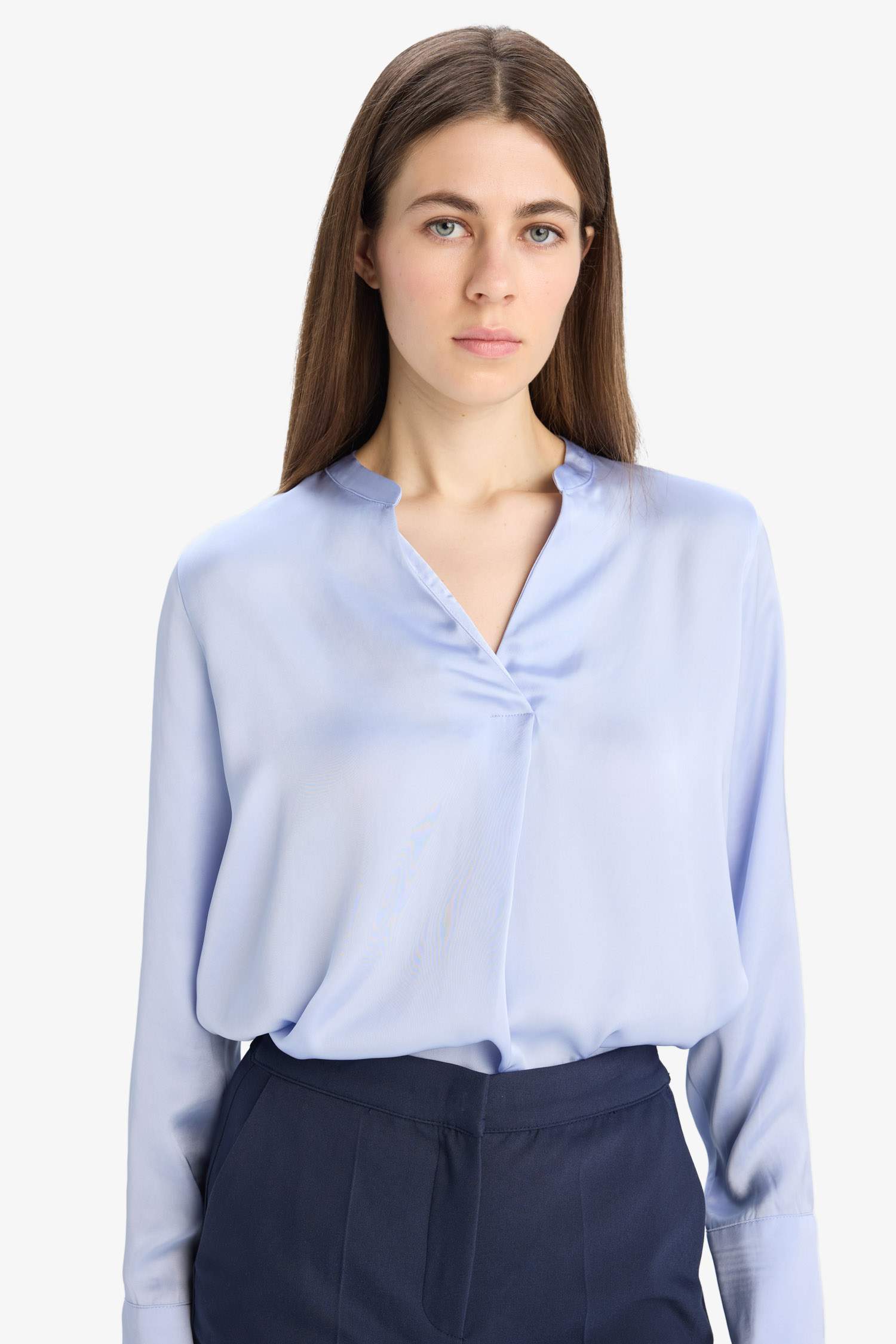 Regular Fit Open Neck Satin Blouse